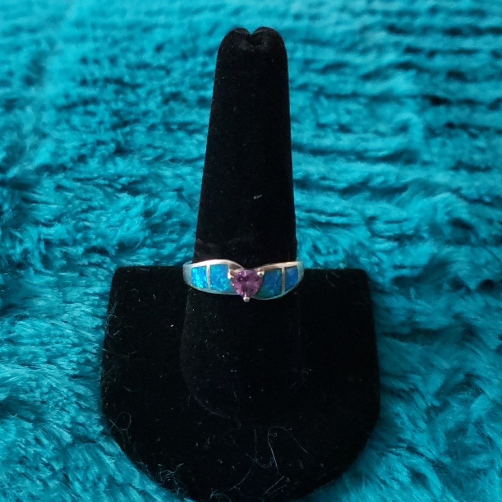 Lapiz inlay and Blue Opal Ring, size 9